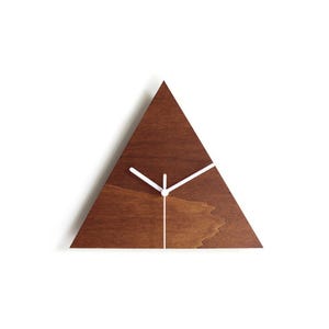 12 Inch Dark Walnut Geometric Wood Triangle Clock: Modern Minimalist Wall Decor