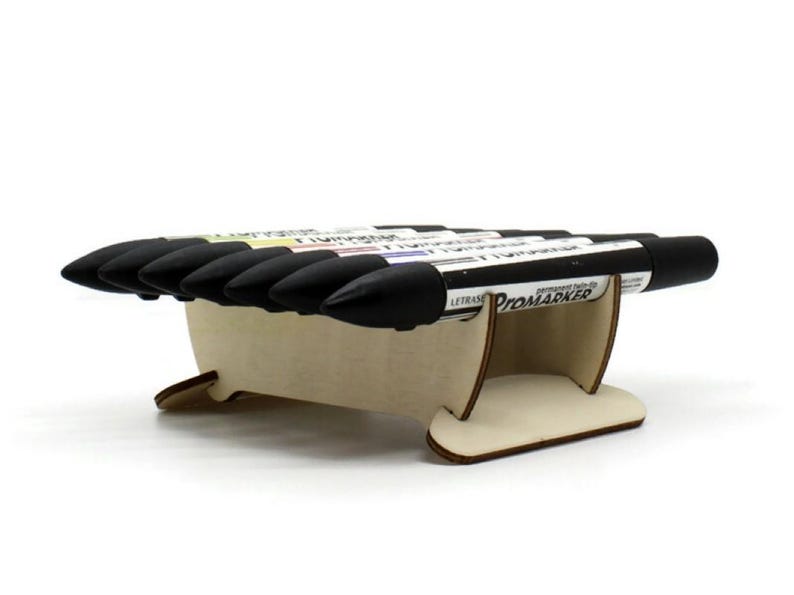 EDC Wooden Pen Stand: Eco-Friendly 4 Piece Laser Cut Desk Organizer in CD Case Size