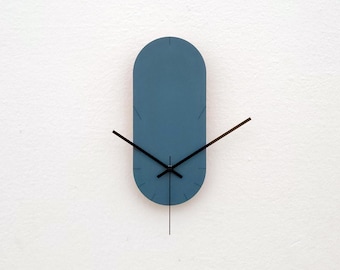 Teal Oblong Wooden Wall Clock with Marks: Modern Silent Minimalist Timepiece