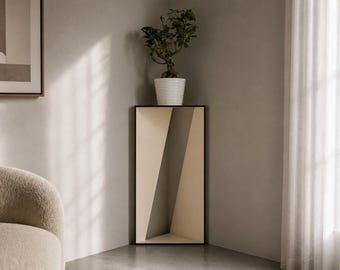 Triangular Corner Plant Table, Modern Wooden Riser, Italian Indoor Design