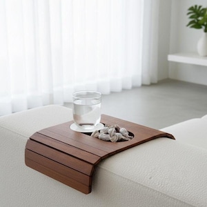Dark Walnut Sofa Armrest Tray: Handmade Italian Folding Tray Side Tables for Living Rooms