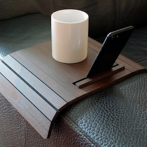 Rosewood Sofa Arm Tray: Compact Couch Organizer with Phone Stand