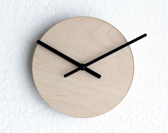 17 cm Piccolo orologio da muro betulla silenzioso per cucina, Particolari orologi a parete in legno senza ticchettio, Design italiano basic