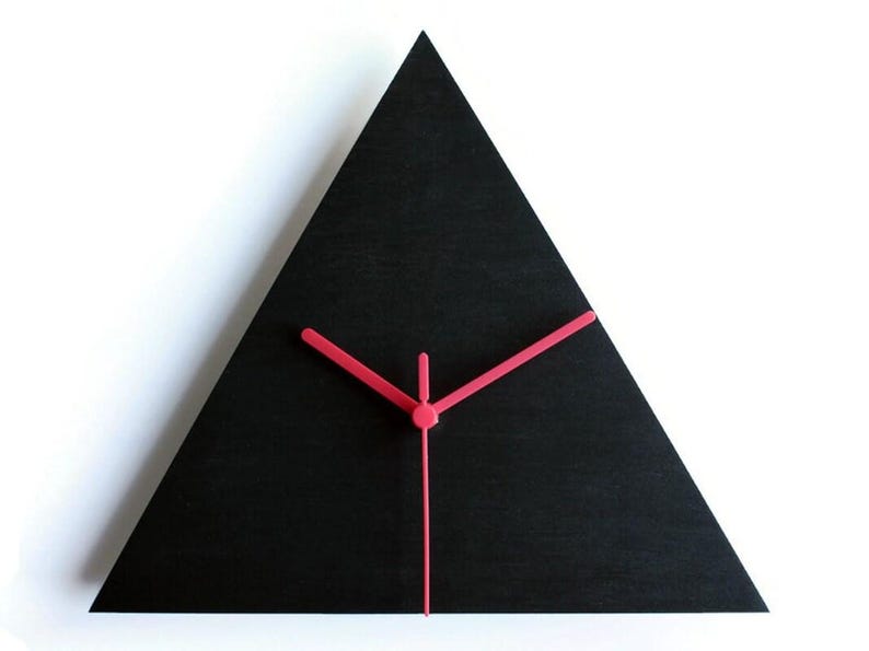 12 Inch Dark Walnut Geometric Wood Triangle Clock: Modern Minimalist Wall Decor