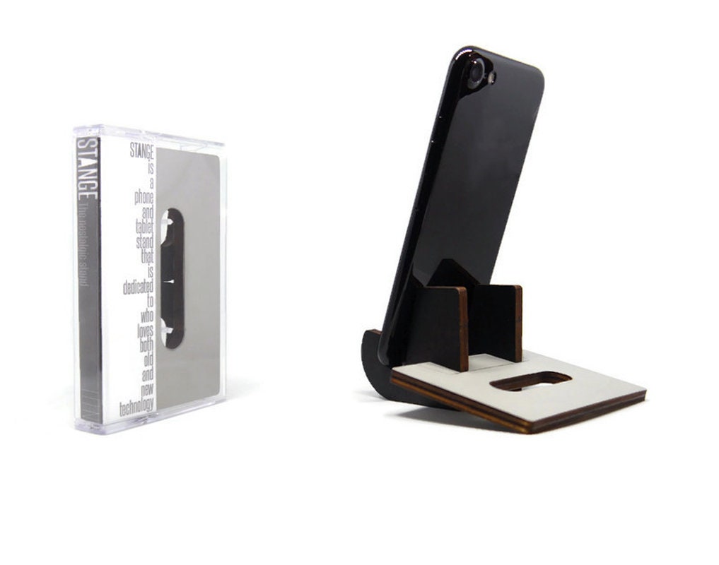 Wooden Cassette Tape Smartphone Stand: Retro Tech Desk Accessory