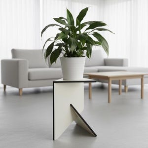 Triangular Wooden Plant Stand: Modern Indoor Planter Riser Base Display, Made in Italy