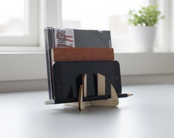 Laser Cut Poplar Wood Desk Organizer, CD Case Size Tidy Holder