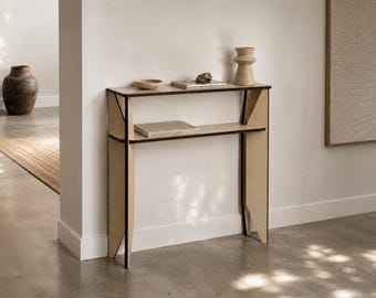 Wooden Narrow Console Table with 4 Legs, Italian Modern Laser Cut Furniture