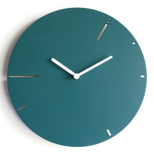 28 cm Petite horloge murale silencieuse en bois, inspirée de la séquence Fibonacci vert pétrole, Horloges murales modernes pour salon