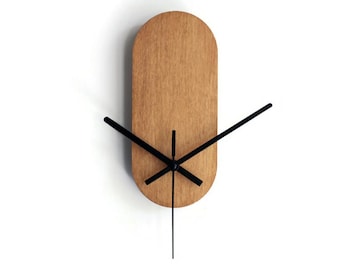Compact Oak Wooden Thin Wall Clock: Silent Minimalist Design