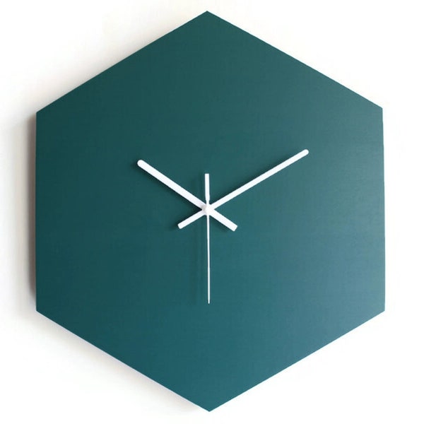 16,5" Modern Large Teal Geometric Hexagonal Wall Clock for Living Room and Bedroom - Quiet Contemporary Design with Wide Frame, No Ticking