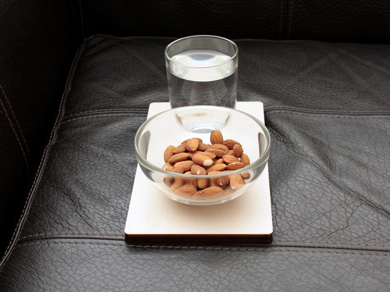 Poplar Laser Cut Sofa Armrest Drink Tray: Modern Couch Side Table for Living Room