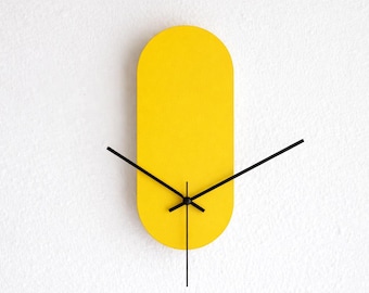 Yellow Oblong Wooden Thin Vertical Clock: Minimalist Silent Modern Timekeeper