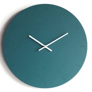 16,5" Large Silent Teal Wooden Wall Clock with 12 Markings, Wide and Minimalist Design with No Ticking, Big Open Face Classic Timekeeper