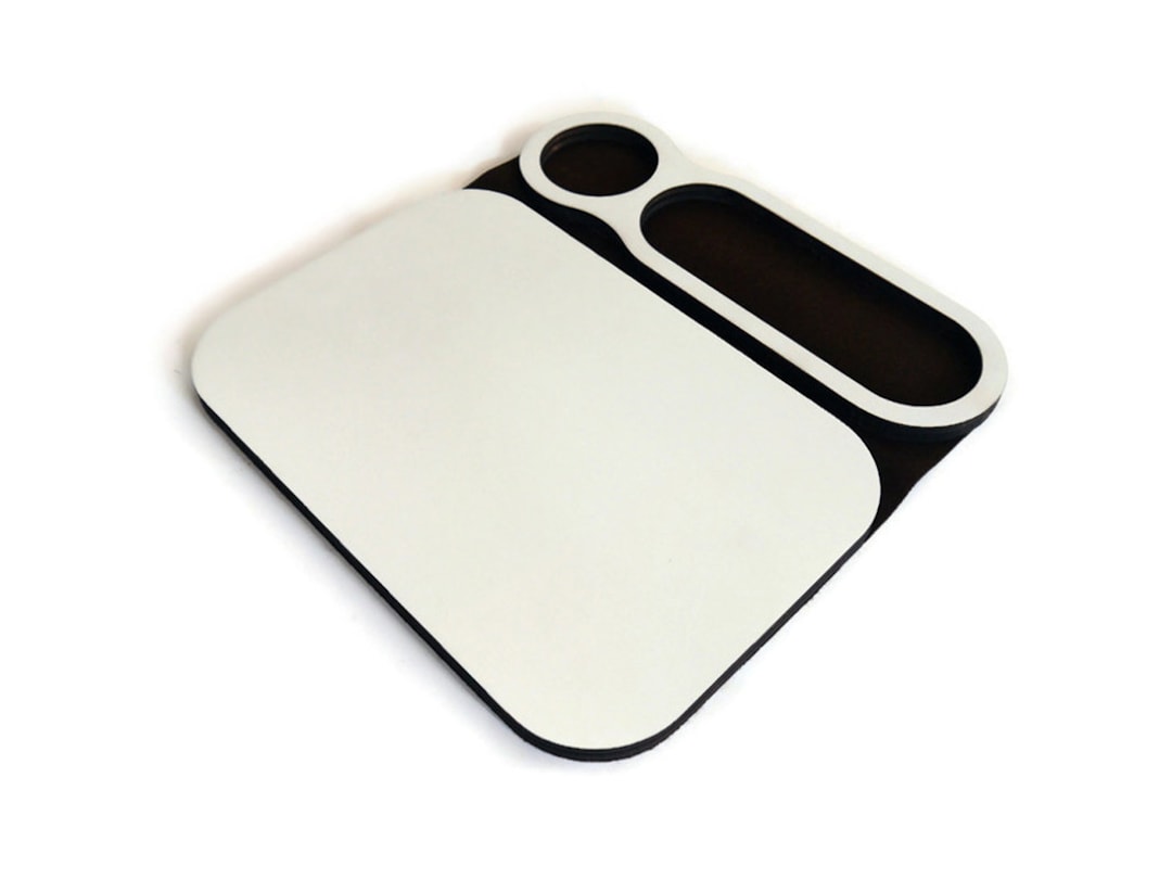 Wood and Felt Mouse Pad Organizer With Phone and Tablet Stand, Small Nerd Light Grey Gaming Mat