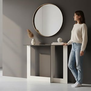 Mesa consola estrecha Fibonacci Design: Proporción áurea, montaje sin herramientas