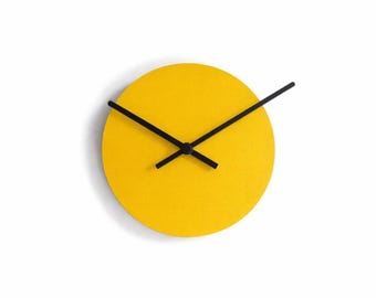 7 Inch Yellow Wooden Tiny Wall Clock: Minimalist Scandinavian Design, Silent Mechanism