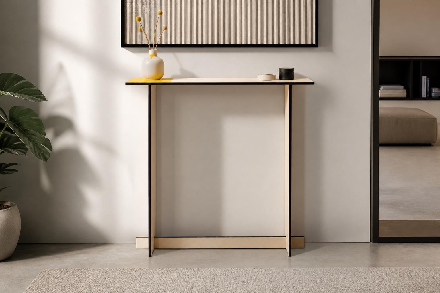 Laser Cut Poplar Plywood Console Table, Italian Thin Entry Shelf