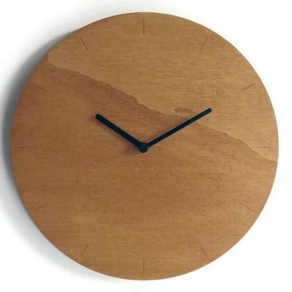 11" Small Quiet Light Walnut Wood Wall Clock for Kitchen - Simple and Trendy Design with No Ticking - Little Open Face Classic Timekeeper