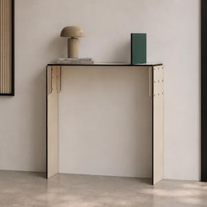 Mesa consola estrecha de madera contrachapada de 28 x 7 pulgadas: ajustable para colocar detrás del sofá, fabricada en Italia.