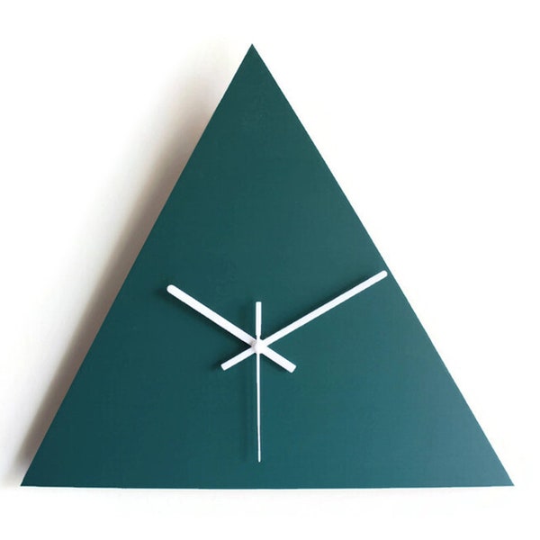 19" Modern Large Geometric Triangular Wall-Hung Clock in Teal for Living Room - Quiet Contemporary Design Timepiece Wide and No Ticking