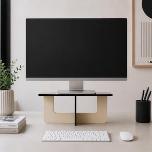 Laser Cut Wooden Monitor Riser: Modern Desk Organizer