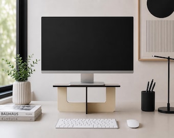 Laser Cut Wooden Office Monitor Lift: Modern Desktop Screen Stand