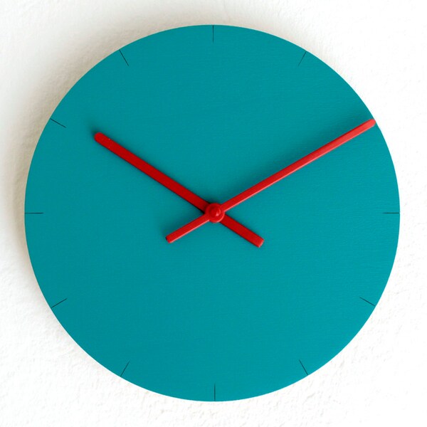 9" Minimalist Small Wooden Turquoise Wall Clock with 12 Marks: Quiet, Modern Design, No Ticking, Silent, Ideal for Living Room or Kitchen