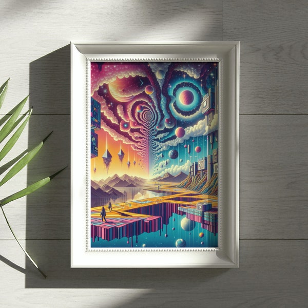 Parallel Universes - Printable Wall Art, Digital Product, Retro Futurism, Space Age, Atomic Era, Space Journey, Robotics, Giant Creature