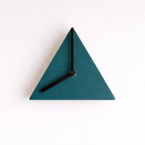 Teal Triangular Geometric Wooden Tiny Wall Clock: Minimalist Timepiece for Client Gifts