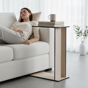 15 x 9 x 24 Inch Laser Cut Wood C Shape End Table: Modern Poplar Side Table