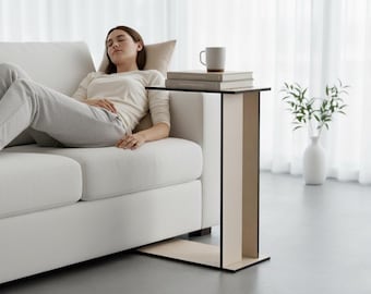 15 x 9 x 24 Inch Laser Cut Wood C Shape End Table: Modern Poplar Side Table