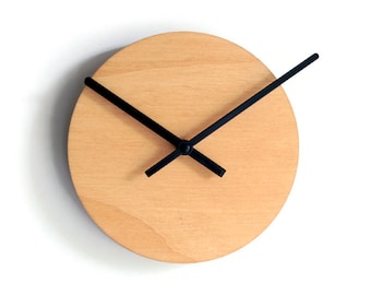 7" Minimalist Very Small Wooden Quiet Pine Wall Clock for Living Room - No Ticking Wood Modern Design, Round Tiny Silent Office Clocks