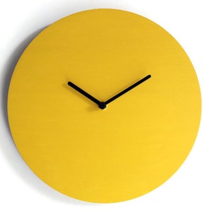 11" Small Quiet Yellow Wood Wall Clock for Kitchen - Simple, Little, and Trendy Italian Design with No Ticking - Open Face Classic Clock