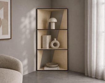 Triangle Minimal Corner Unit Shelf: 4-Tier Poplar Plywood Freestanding Shelving