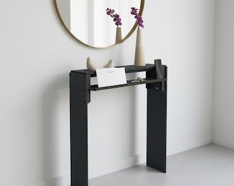 28 x 7 inch Anthracite Narrow Console Table: Modern Hallway Thin Wall Shelf, Italian Design