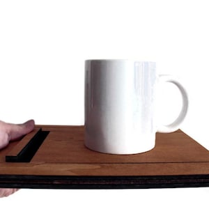 Original Italian Oak Wood Sofa Arm Tray with Phone Holder