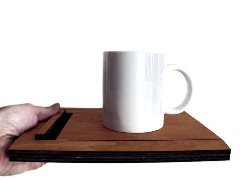 Original Italian Oak Wood Sofa Arm Tray with Phone Holder