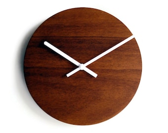 Minimalist Small Wooden Dark Walnut Wall Clock: Quiet, Modern Design, No Ticking, Silent Laser Cut Clocks Ideal for Living Room or Bedroom