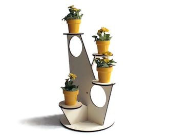 Contemporary 4-Tier Laser-Cut Plant Stand Handmade in Italy - Poplar Plywood Indoor Pedestal Table for Plants and Candles - Modern Design