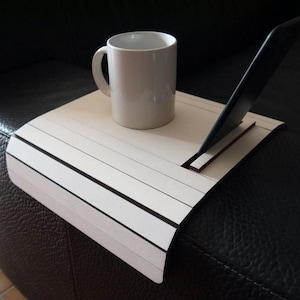 Original Italian Oak Wood Sofa Arm Tray with Phone Holder