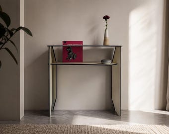 32 x 8 inch Italian Modern Narrow Wall Console Table with Legs: Laser-Cut Wood Magazine Rack