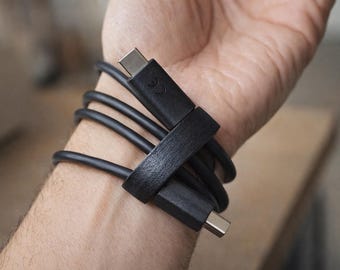 Minimal Wooden USB Bracelet, Portable Cord Holder Wristband, Accessory Gift