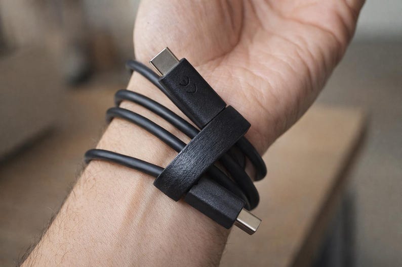 Wooden USB Bracelet Wearable Charging Cable Minimal Hand Painted Accessory