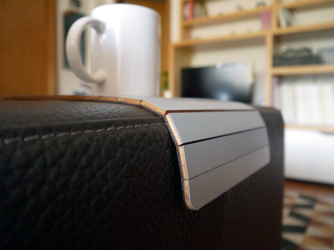 Wood Flexible Grey Sofa Table for Armrest Small Slinky Over the