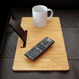 Original Italian Oak Wood Sofa Arm Tray with Phone Holder