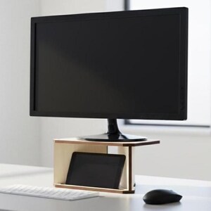 Laser Cut Wood Monitor Stand Riser: Multimedia Desktop Organizer