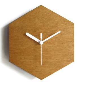 11" Contemporary Light Walnut Hexagonal Wall Clock for Living Room - Small, Quiet, and Geometric | Modern Frame, Little Design, No Ticking