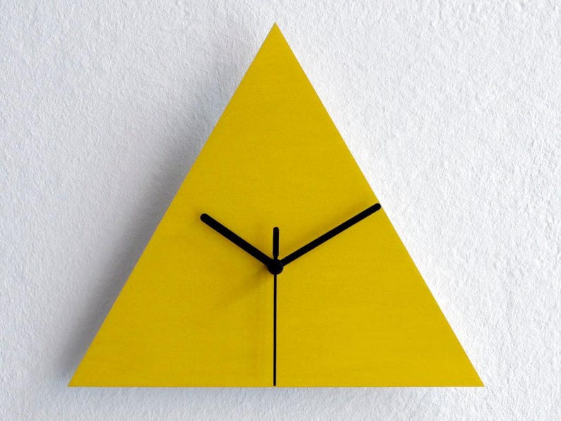 12 Inch Dark Walnut Geometric Wood Triangle Clock: Modern Minimalist Wall Decor