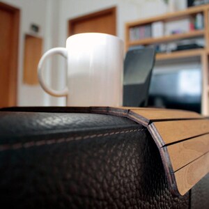 Original Italian Oak Wood Sofa Arm Tray with Phone Holder